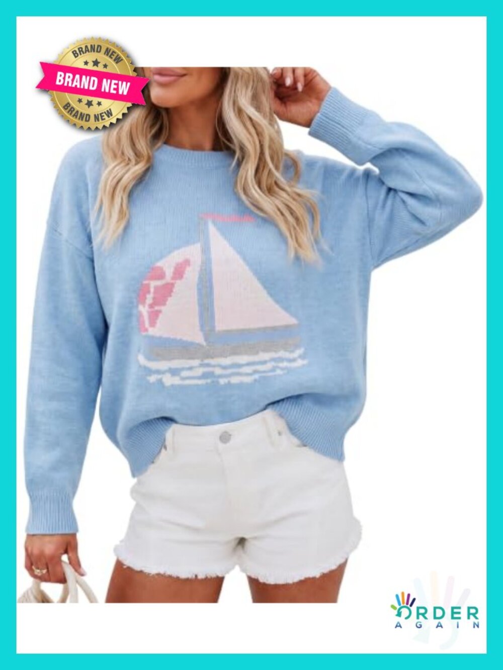 Women's Knit Crewneck Pullover Sweater Fun Fish Graphic